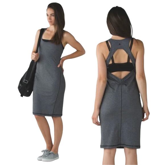 Lululemon Micro Stripe Black White Vitasea Go For It Cutout Dress - Picture 1 of 11